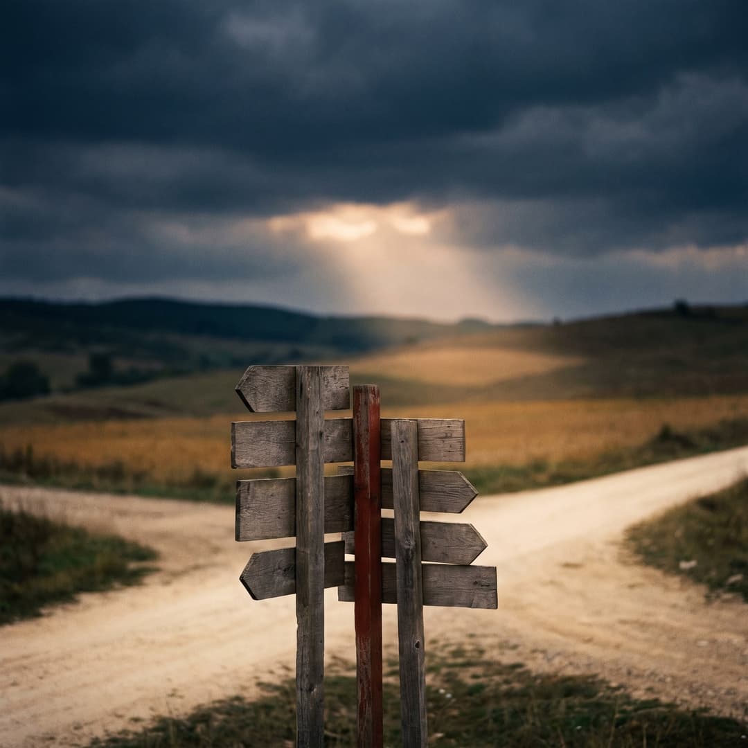 Farklı yönlere ayrılan bir yol ve üzerinde birden çok işaret levhası.